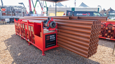 The SiteStak System on display at PlantWorx 2023 with the ProCut pipe cutting and chamfering tool prototype attached