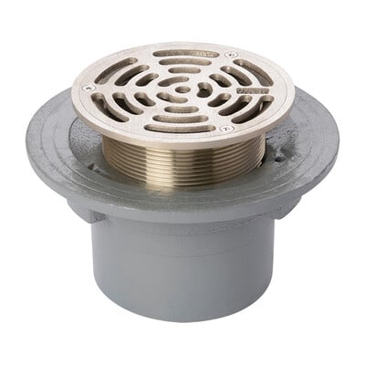 Frost Floor drain 150mm circular nickel bronze grating with small sump body and threaded outlet size 4" BSP