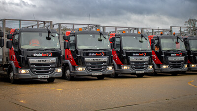 Drainfast fleet of trucks colour five DAF LF trucks