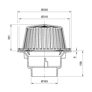 Frost Cold Roof drain assembly - cast aluminium dome 310mm, large sump body with clamp, vertical spigot outlet 160mm