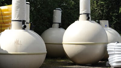 Spherical septic tank for sewage treatment with manhole cover and frame 