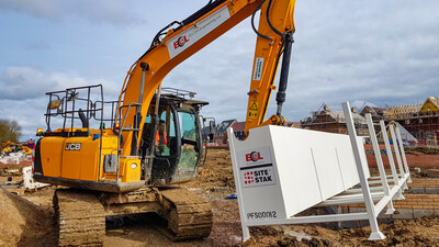 ECL Civil Engineering Excavator moving a SiteStak Workstation