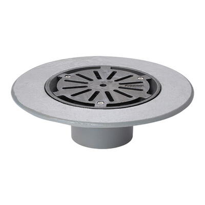 Frost Cold Roof drain assembly - cast iron grating, fixed 240mm circular, medium sump body with clamp, vertical threaded outlet 4" BSP