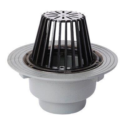 Frost Cold Roof drain assembly - fixed dome 220mm circular, large sump body with clamp, vertical threaded outlet 6" BSP