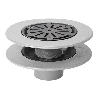 Frost Warm Roof drain assembly - cast iron grating, fixed 240mm circular, medium sump body with clamp, vertical threaded outlet 4" BSP