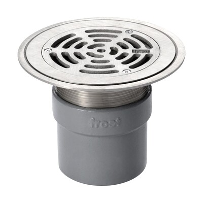 Frost floor drain 178mm circular nickel bronze grating for vinyl floors with direct connection spigot outlet, 100mm