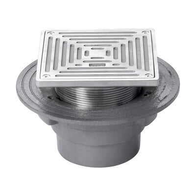 Frost 150mm square nickel bronze double sealed rodding eye with small sump and spigot outlet, 100mm