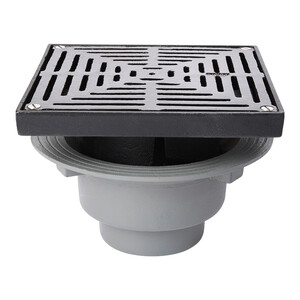 Frost Floor drain assembly heavy duty, adjustable 320mm grating square, large sump body cast iron vertical outlet BSP4