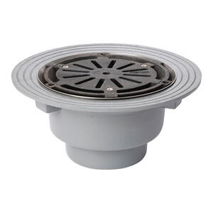 Frost Floor drain assembly medium duty with clamp fixed grating 240mm round, large sump body cast iron vertical outlet 150mm DIA