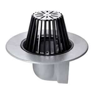 Frost Cold Roof drain assembly - fixed dome 220mm circular, medium sump body with clamp, horizontal threaded outlet 4" BSP