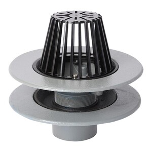 Frost Warm Roof drain assembly - fixed dome 220mm circular, large sump body with clamp, vertical spigot outlet 110mm