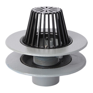Frost Warm Roof drain assembly - fixed dome 220mm circular, large sump body with clamp, vertical threaded outlet 4" BSP