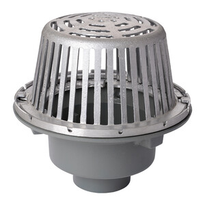 Frost Cold Roof drain assembly - cast aluminium dome 310mm, large sump body with clamp, vertical spigot outlet 110mm