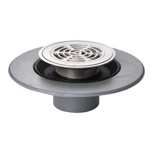 Frost Floor drain 178mm circular nickel bronze grating for vinyl floors with medium sump body and spigot outlet size 100mm