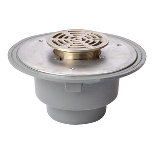 Frost Floor drain 150mm circular nickel bronze grating with large sump body and spigot outlet size 100mm