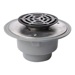 Frost Floor drain 200mm circular ductile iron grating with large sump body and spigot outlet size 100mm
