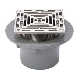 Frost Floor drain 150mm square stainless steel grating with small sump body and spigot outlet size 100mm