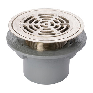 Frost Floor drain 178mm circular nickel bronze grating for vinyl floors with small sump body and spigot outlet size 100mm