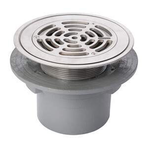 Frost Floor drain 178mm circular stainless steel grating for vinyl floors with small sump body and spigot outlet size 100mm