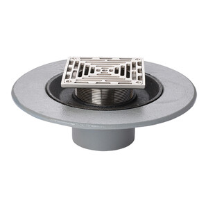 Frost Floor drain 150mm square nickel bronze grating with medium sump body and threaded outlet size 4" BSP