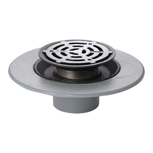 Frost Floor drain 200mm circular ductile iron grating with medium sump body and threaded outlet size 4" BSP