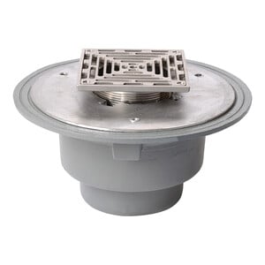Frost Floor drain 150mm square stainless steel grating with large sump body and threaded outlet size 4" BSP