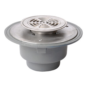 Frost Floor drain 178mm circular nickel bronze grating for vinyl floors with large sump body and threaded outlet size 4" BSP