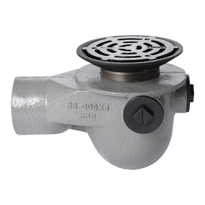 Frost Floor drain 200mm circular ductile iron grating with medium sump -'P' trap - spigot outlet size 100mm