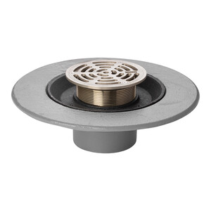Frost Floor drain 150mm circular nickel bronze grating with medium sump body - spigot outlet size 100mm
