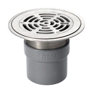 Frost floor drain 178mm circular stainless steel grating for vinyl floors with direct connection spigot outlet, 100mm