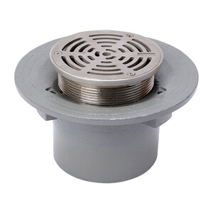 Frost Floor drain 200mm circular stainless steel grating with small sump body and spigot outlet size 100mm