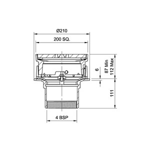 Frost Floor drain assembly medium duty with clamp adjustable 200mm grating square, small sump body cast iron vertical outlet BSP4