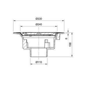 Frost Floor drain assembly medium duty clamp fixed grating 240mm round, large sump body cast iron vertical outlet BSP4