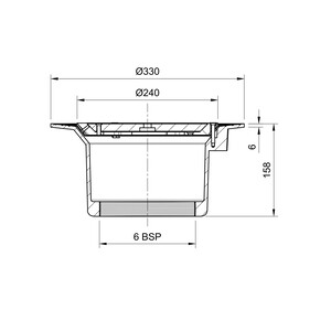 Frost Floor drain assembly medium duty th clamp fixed grating 240mm round, large sum body cast iron vertical outlet BSP6