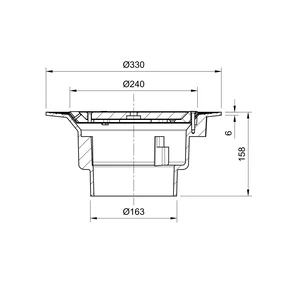 Frost Floor drain assembly medium duty with clamp fixed grating 240mm round, large sump body cast iron vertical outlet 150mm DIA