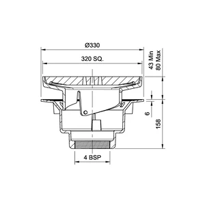 Frost Floor drain assembly heavy duty with clamp adjustable 320mm grating square, large sump body cast iron vertical outlet BSP4
