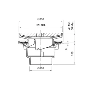 Frost Floor drain assembly heavy duty with clamp, 320mm grating square, large sump body cast iron vertical outlet 150mm DIA