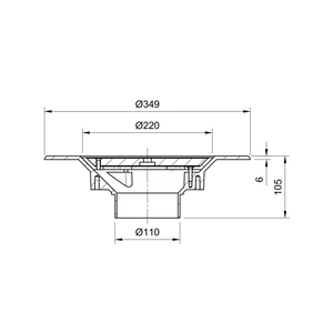 Frost Cold Roof drain assembly - cast iron grating, fixed 240mm circular, medium sump body with clamp, vertical spigot outlet 110mm