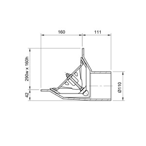 Frost Parapet assembly, 45 angle grate, small sump body cast iron 2-way outlet 100mm DIA