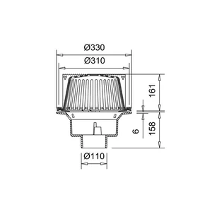 Frost large planting area drain, complete with cast aluminium dome covered with stainless steel mesh screen. 100mm Spigot Outlet
