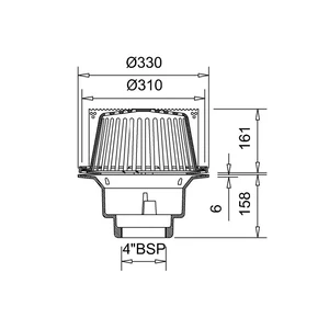 Frost large planting area drain, complete with cast aluminium dome covered with stainless steel mesh screen. 4" BSP Outlet