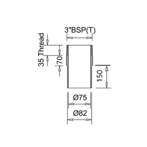 Frost ABS spigot adaptor BSP3 to 82mm plastic, extends 220mm