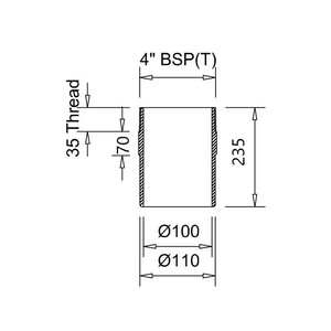 Frost spigot adaptor CAST BSP4 to 100mm ID, 110mm OD BS416/2, extends 200mm