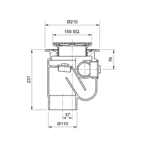 Frost Floor drain 150mm square nickel bronze grating with large sump body and spigot outlet size 100mm