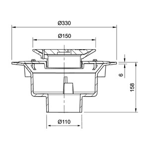 Frost Floor drain 150mm circular stainless steel grating with large sump body and spigot outlet size 100mm