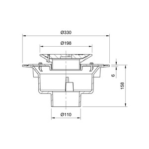 Frost Floor drain 200mm circular ductile iron grating with large sump body and spigot outlet size 100mm