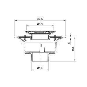 Frost Floor drain 178mm circular nickel bronze grating for vinyl floors with large sump body and spigot outlet size 100mm