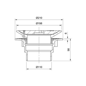 Frost Floor drain 200mm circular ductile iron grating with small sump body and spigot outlet size 100mm