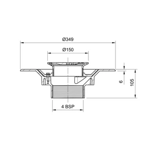 Frost Floor drain 150mm circular nickel bronze grating with medium sump body and threaded outlet size 4" BSP