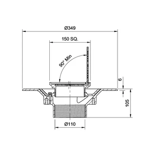 Frost Floor drain 150mm square nickel bronze grating with hinged cover plate with medium sump body and threaded outlet size 4" BSP